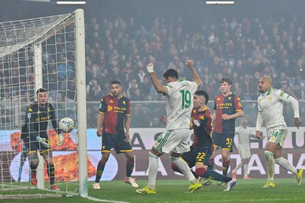 CALCIO - Serie A - Genoa CFC vs AS Roma Obite Evan N dicka (AS Roma) goal 1-1 during Genoa CFC vs AS Roma, Italian soccer Serie A match in Genoa, Italy, March 08 2026 Genoa Italy  Copyright: xIPAxSport ABACAx