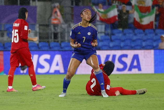 GOLD COAST, AUSTRALIA - MARCH 08 Jael-Marie Guy (7 Philippines) gestures after her shot on goal was saved during the Womens Asian Cup match between Islamic Republic of Iran and Philippines at the Gold Coast Stadium on March 08 2026 in Gold Coast, Australia Copyright: xMatthewxStarlingx xSPPx Sportspressphoto_SPR106277