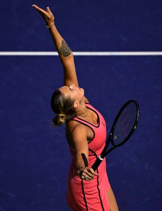 March 08, 2026 Aryna Sabalenka serves against Jaqueline Cristian of Romania during their match at the BNP Paribas Open held at the Indian Wells Tennis Garden in Indian Wells, California. California. Mandatory Photo Credit : CSM Indian Wells United States of America - ZUMAc04_ 20260308_zma_c04_209 Copyright: xCharlesxBausx