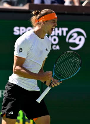 March 08, 2026 Alexander Zverev of Germany reacts to winning a point against Brandon Nakashima during their match at the BNP Paribas Open held at the Indian Wells Tennis Garden in Indian Wells, California. California. Mandatory Photo Credit : CSM Tennis 2026: BNP Paribas Open MAR 08  - ZUMAc04_ 20260308_zma_c04_251 Copyright: xCharlesxBausx