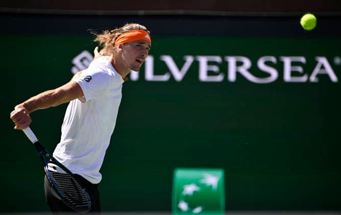 March 08, 2026 Alexander Zverev of Germany returns a shot against Brandon Nakashima during their match at the BNP Paribas Open held at the Indian Wells Tennis Garden in Indian Wells, California. California. Mandatory Photo Credit : CSM Indian Wells United States of America - ZUMAc04_ 20260308_zma_c04_243 Copyright: xCharlesxBausx