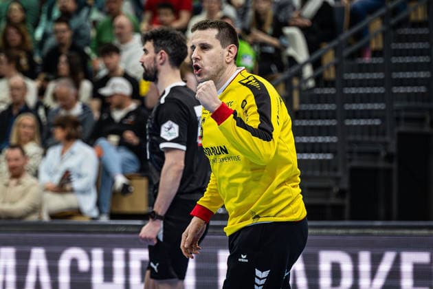 08.03.2026, xovx, Handball Daikin Handball Bundesliga, HSG Wetzlar - MT Melsungen Jubel bei Nebojsa Simic (MT Melsungen) Wetzlar Buderus-Arena Hessen Deutschland (DE)