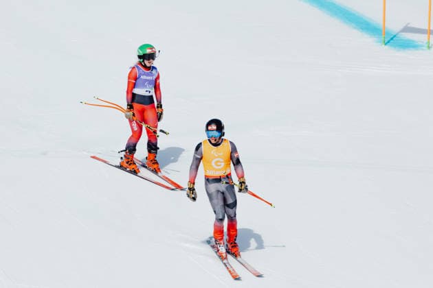 PARALYMPICS - Winter Paralympics Milano Cortina 2026 CORTINA D AMPEZZO,ITALY,09.MAR.26 - PARALYMPICS, ALPINE SKIING - Paralympic Winter games, Winterspiele,Spiele, Summer games Milano Cortina 2026, Super G, women. Image shows Elina Stary and guide Stefan Winter (AUT).  GEPAxpictures xMatthiasxTrinkl