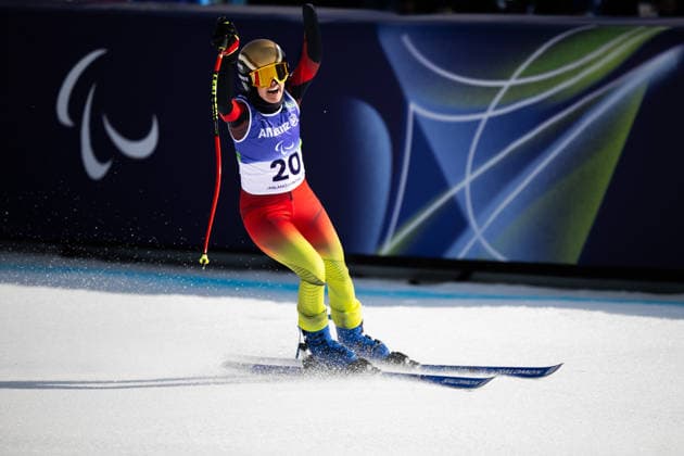 260309 Andrea Rothfuss of Germany celebrates after competing in the women s Super-G para alpine skiing during day 3 of the Milano Cortina 2026 Winter Paralympic Games on March 9, 2026 in Cortina. Photo: Maxim Thore BILDBYRAN kod MT MT1013 alpint alpine skiing paralympic games paralympics paralympiska spel paralympiske leker vinter-paralympics winter paralympics milano cortina 2026 milano cortina 2026 winter paralympic games 3 bbeng dam super-g tyskland *** 260309 Andrea Rothfuss of Germany celebrates after competing in the women s Super G para alpine skiing during day 3 of the Milano Cortina 2026 Winter Paralympic Games on March 9, 2026 in Cortina Photo Maxim Thore BILDBYRAN kod MT MT1013 alpint alpine skiing paralympic games paralympiska spelen paralympiske leker vinter paralympics winter paralympics milano cortina 2026 milano cortina 2026 winter paralympic games 3 bbeng dam super g tyskland  Copyright: MAXIMxTHORE BB260309MT014