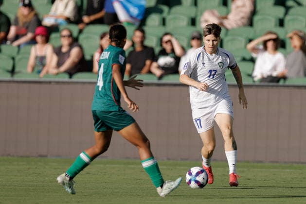 SOCCER ASIAN CUP BANGLADESH UZBEKISTAN, Lyudmila Karachik of Uzbekistan under pressure from Afeida Khandaker of Bangladesh during the AFC Women™s Asian Cup Group B match between Bangladesh and Uzbekistan at HBF Park in Perth, Monday, March 9, 2026.( NO ARCHIVING, EDITORIAL USE ONLY PERTH WESTERN AUSTRALIA AUSTRALIA  Copyright: xRICHARDxWAINWRIGHTx 20260309179545491563