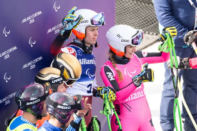 260309 Kalle Ericsson of Canada with guide Sierra Smith celebrate after competing in the men s Super-G para alpine skiing during day 3 of the Milano Cortina 2026 Winter Paralympic Games on March 9, 2026 in Cortina. Photo: Maxim Thore BILDBYRAN kod MT MT1014 alpint alpine skiing paralympic games paralympics paralympiska spel paralympiske leker vinter-paralympics winter paralympics milano cortina 2026 milano cortina 2026 winter paralympic games 3 bbeng super-g herr kanada jubel *** 260309 Kalle Ericsson of Canada with guide Sierra Smith celebrate after competing in the men s Super G para alpine skiing during day 3 of the Milano Cortina 2026 Winter Paralympic Games on March 9, 2026 in Cortina Photo Maxim Thore BILDBYRAN kod MT MT1014 alpint alpine skiing paralympic games paralympiska spel paralympiske leker vinter paralympics winter paralympics milano cortina 2026 milano cortina 2026 winter paralympic games 3 bbeng super g herr kanada jubel  Copyright: MAXIMxTHORE BB260309MT028