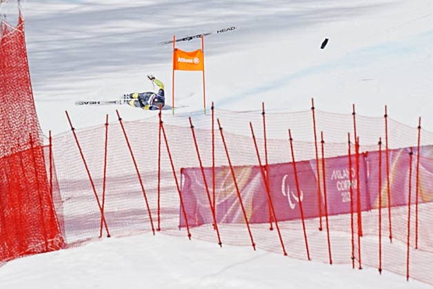 CORTINA, ITALY 20260309 Aaron Lindström falls during the alpine super-g in the Paralympics at the Cortina Curling Olympic Stadium. *** The image is included in the SPORTS PACKAGE. For others PAYMENT IMAGE *** CORTINA ITALY x9200x *** CORTINA, ITALY 20260309 Aaron Lindström falls during the alpine super g in the Paralympics at the Cortina Curling Olympic Stadium The image is included in the SPORTS PACKAGE For others PAYMENT IMAGE CORTINA ITALY x9200x  Copyright: xBjörnxLarssonxRosvall TTx PARALYMPICS 2026 SUPER-G