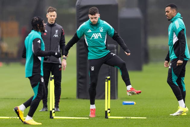 Football - UEFA Champions League - Liverpool FC v Galatasaray A.Åž. - MD-1 LIVERPOOL, ENGLAND - Monday, March 9, 2026: Liverpool s Andy Robertson during a training session at the AXA Training Centre ahead of the UEFA Champions League match between Galatasaray and Liverpool FC. (Photo by Jessica Hornby Propaganda)  Copyright: xDavidxRawcliffex P2026-03-09-LFC_Training_Galatasaray-26