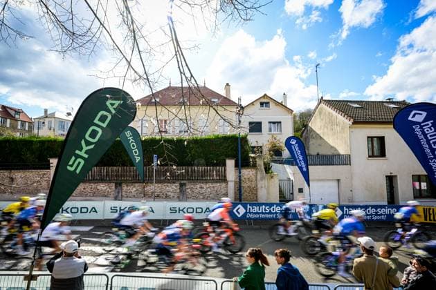 The pack of riders pictured in action during pictured at the start of the second stage of 84th edition of the Paris-Nice cycling race, 187 km from Epone to Montargis, Monday 09 March 2026. DAVIDxPINTENS  x166946687x