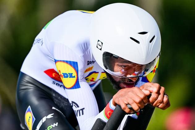 Eritrean Amanuel Ghebreigzabhier of Lidl-Trek pictured in action during the first stage of the Tirreno-Adriatico cycling race, a 11,5km individual time trial in Lido di Camaiore, Italy, Monday 09 March 2026. DIRKxWAEM  x166955201x