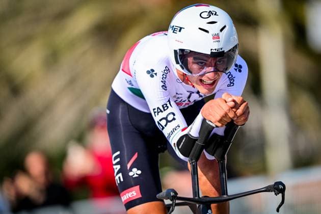 Mexican Isaac Del Toro of UAE Team Emirates-XRG pictured in action during the first stage of the Tirreno-Adriatico cycling race, a 11,5km individual time trial in Lido di Camaiore, Italy, Monday 09 March 2026. DIRKxWAEM  x166957227x