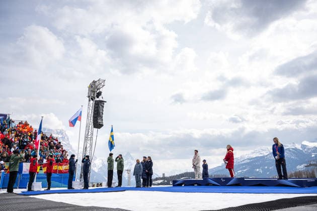 260309 Silver medalist Aurelie Richard of France, gold medalist Varvara Voronchikhina of Russia, and bronze medalist Ebba Arsjö of Sweden on the podium at the medal ceremony for the women s Super-G para alpine skiing during day 3 of the Milano Cortina 2026 Winter Paralympic Games on March 9, 2026 in Cortina. Photo: Maxim ThorÃ BILDBYRAN kod MT MT1013 alpint alpine skiing paralympic games paralympics paralympiska spel paralympiske leker vinter-paralympics winter paralympics milano cortina 2026 milano cortina 2026 winter paralympic games 3 bbeng dam super-g sverige ryssland *** 260309 Silver medalist Aurelie Richard of France, gold medalist Varvara Voronchikhina of Russia, and bronze medalist Ebba Arsjö of Sweden on the podium at the medal ceremony for the women s Super G para alpine skiing during day 3 of the Milano Cortina 2026 Winter Paralympic Games on March 9, 2026 in Cortina Photo Maxim ThorÃ BILDBYRAN kod MT MT1013 alpint alpine skiing paralympic games paralympiska spel paralympiske leker vinter paralympics winter paralympics milano cortina 2026 milano cortina 2026 winter paralympic games 3 bbeng dam super g sverige ryssland  Copyright: MAXIMxTHORE BB260309MT085