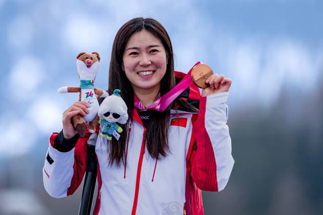 PARALYMPICS - Winter Paralympics Milano Cortina 2026 CORTINA D AMPEZZO,ITALY,09.MAR.26 - PARALYMPICS, ALPINE SKIING - Paralympic Winter games, Winterspiele,Spiele, Summer games Milano Cortina 2026, Super G, women, medal ceremony. Image shows Sitong Liu (CHN).  GEPAxpictures xMatthiasxTrinkl