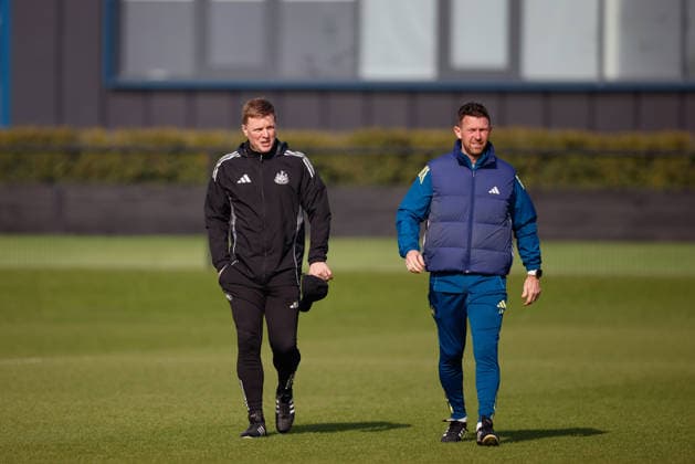 Newcastle United Barcelona Press and Training Newcastle United manager Eddie Howe walks out for todays session during the Newcastle United Barcelona training session press conference, PK, Pressekonferenz at Newcastle United Training Centre, Benton, UK on 9 March 2026. Benton Newcastle United Training Centre Tyne and Wear UK Editorial use only , Copyright: xCraigxCowanx PSI-23866-0015