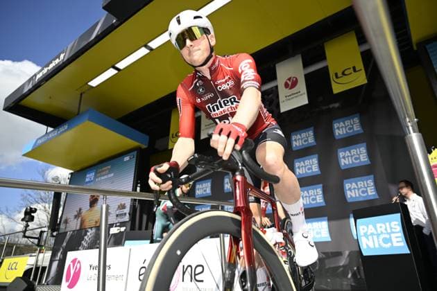 Paris Nice 2026 Stage 2 MONTARGIS, FRANCE - MARCH 09 : Van Boven Luca (BEL) of Lotto Intermarche on stage before the start of the race during stage 2 of the 84th edition of Paris - Nice an UCI World Tour 2.UWT cycling road race stage for Men Elite of 187 km with start in Epone and finish in Montargis on March 9, 2026 in Montargis, France, 09 03 2026 ( Motordriver Guy De Vuyst - Montargis France  Copyright: xNicoxVereeckenx