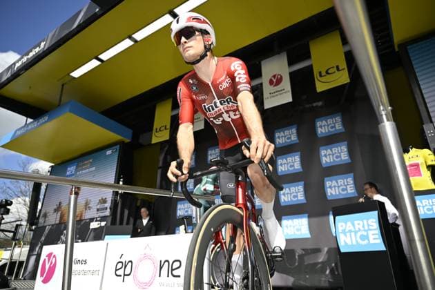 Paris Nice 2026 Stage 2 MONTARGIS, FRANCE - MARCH 09 : Grignard Sebastien (BEL) of Lotto Intermarche on stage before the start of the race during stage 2 of the 84th edition of Paris - Nice an UCI World Tour 2.UWT cycling road race stage for Men Elite of 187 km with start in Epone and finish in Montargis on March 9, 2026 in Montargis, France, 09 03 2026 ( Motordriver Guy De Vuyst - Montargis France  Copyright: xNicoxVereeckenx