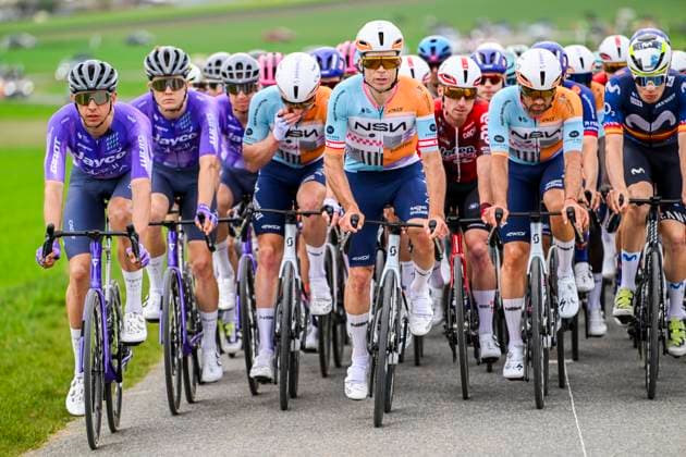 Paris Nice 2026 Stage 2 MONTARGIS, FRANCE - MARCH 09 : Boivin Guillaume (CAN) of NSN Cycling Team, Team Jayco AlUla in the peloton during stage 2 of the 84th edition of Paris - Nice an UCI World Tour 2.UWT cycling road race stage for Men Elite of 187 km with start in Epone and finish in Montargis on March 9, 2026 in Montargis, France, 09 03 2026 ( Motordriver Guy De Vuyst - Montargis France  Copyright: xNicoxVereeckenx