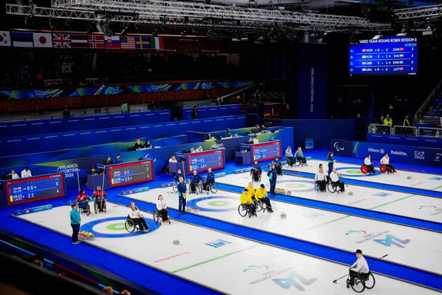 CORTINA, ITALY 20260309 Wheelchair curling during the Paralympics at the Cortina Curling Olympic Stadium. *** The image is included in the SPORTS PACKAGE. For others PAYMENT IMAGE *** CORTINA ITALY x9200x *** CORTINA, ITALY 20260309 Wheelchair curling during the Paralympics at the Cortina Curling Olympic Stadium The image is included in the SPORTS PACKAGE For others PAYMENT IMAGE CORTINA ITALY x9200x  Copyright: xBjörnxLarssonxRosvall TTx PARALYMPICS 2026 CURLING