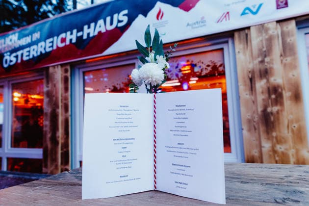 PARALYMPICS - Winter Paralympics Milano Cortina 2026 CORTINA D AMPEZZO,ITALY,09.MAR.26 - PARALYMPICS - Paralympic Winter games, Winterspiele,Spiele, Summer games Milano Cortina 2026, Austria House, Kaernten-Abend. Image shows the menu.  GEPAxpictures xMaticxKlansek