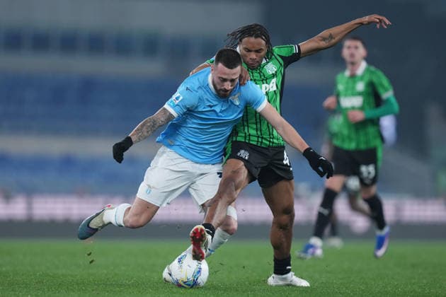 Lazio™s Mario Gila Sassuolo s Armand Lauriente during the Serie A EniLive soccer match between Lazio and Sassuolo at the Rome s Olympic stadium, Italy - Monday March 09, 2026 - Soccer ( Photo by Alfredo Falcone LaPresse )  Copyright: xAlfredoxFalcone LaPressex