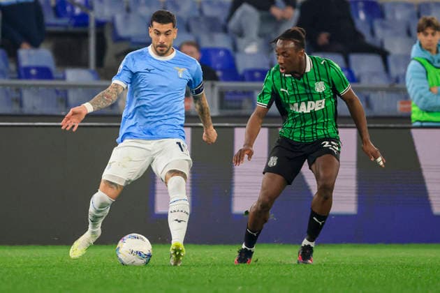 9th March 2026, Stadio Olimpico, Rome, Italy; Italian Serie A Football; Lazio versus Sassuolo; Mattia Zaccagni of SS Lazio under pressure from Woyo Coulibaly of US Sassuolo Calcio  EmanuelexPennacchio