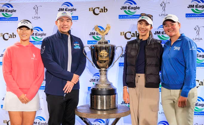March 9, 2026, Tarzana, California, USA: (L-R) Andrea Lee, Walter Wang Jr., Alison Lee and Allisen Corpuz during the 2026 JM Eagle LA Championship Media Day on Monday March 9, 2026 at El Caballero Country Club in Tarzana, California. ARIANA RUIZ PI 2026 JM Eagle LA Championship - Media Day  - ZUMAp124 20260309_zaa_p124_005 Copyright: xArianaxRuizx