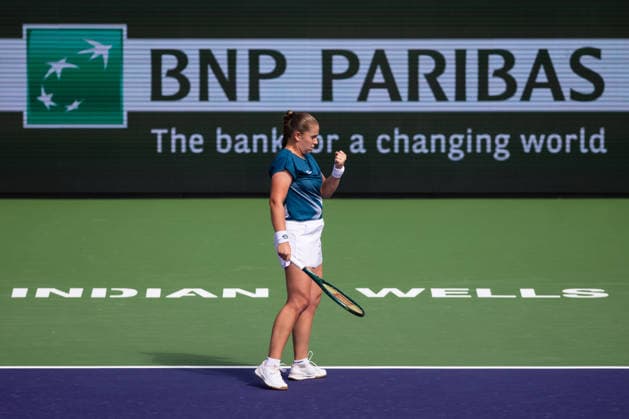 March 9, 2026: Jelena Ostapenko (LAT) reacts during the third round match against Jessica Pegula (USA) at the BNP Paribas Open on March 9, 2026, held at the Indian Wells Tennis Garden in Indian Wells, California. Indian Wells USA - ZUMAc04_ 20260309_zma_c04_104 Copyright: xMalxTaamx