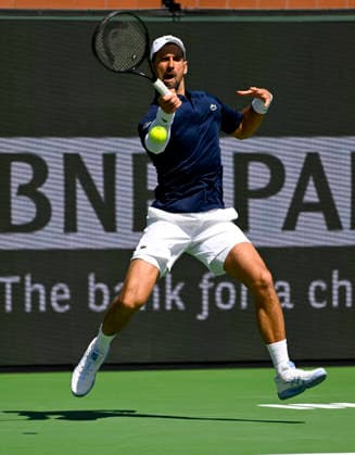 March 09, 2026 Novak Djokovic (SRB) returns a shot against Aleksandar Kovacevic during their second round match at the BNP Paribas Open held at the Indian Wells Tennis Garden in Indian Wells, California. California. Mandatory Photo Credit : CSM Indian Wells United States of America - ZUMAc04_ 20260309_zma_c04_122 Copyright: xCharlesxBausx