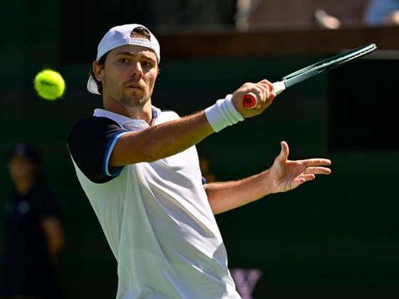 March 09, 2026 Aleksandar Kovacevic returns a shot against Novak Djokovic (SRB) during their second round match at the BNP Paribas Open held at the Indian Wells Tennis Garden in Indian Wells, California. California. Mandatory Photo Credit : CSM Tennis 2026: BNP Paribas Open MAR 09  - ZUMAc04_ 20260309_zma_c04_119 Copyright: xCharlesxBausx