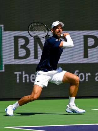 March 09, 2026 Novak Djokovic (SRB) returns a shot against Aleksandar Kovacevic during their second round match at the BNP Paribas Open held at the Indian Wells Tennis Garden in Indian Wells, California. California. Mandatory Photo Credit : CSM Tennis 2026: BNP Paribas Open MAR 09  - ZUMAc04_ 20260309_zma_c04_120 Copyright: xCharlesxBausx