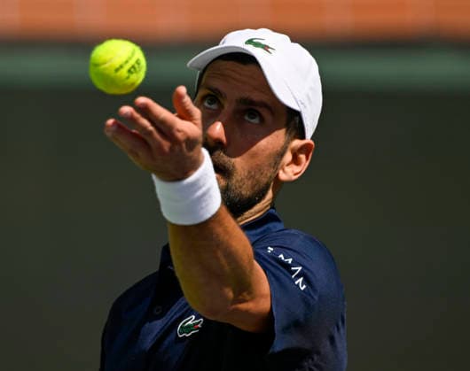 March 09, 2026 Novak Djokovic (SRB) serves against Aleksandar Kovacevic during their second round match at the BNP Paribas Open held at the Indian Wells Tennis Garden in Indian Wells, California. California. Mandatory Photo Credit : CSM Indian Wells United States of America - ZUMAc04_ 20260309_zma_c04_156 Copyright: xCharlesxBausx