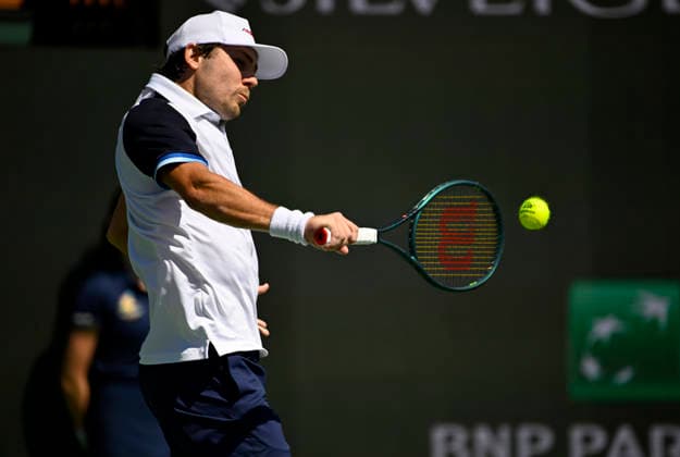 March 09, 2026 Aleksandar Kovacevic returns a shot against Novak Djokovic (SRB) during their second round match at the BNP Paribas Open held at the Indian Wells Tennis Garden in Indian Wells, California. California. Mandatory Photo Credit : CSM Tennis 2026: BNP Paribas Open MAR 09  - ZUMAc04_ 20260309_zma_c04_163 Copyright: xCharlesxBausx