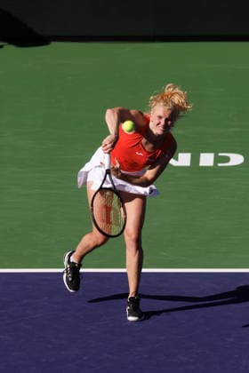 March 9, 2026: Katerina Siniakova (CZE) in action against Mirra Andreeva during their third round match at the BNP Paribas Open on March 9, 2026, held at the Indian Wells Tennis Garden in Indian Wells, California. Indian Wells USA - ZUMAc04_ 20260309_zma_c04_173 Copyright: xMalxTaamx