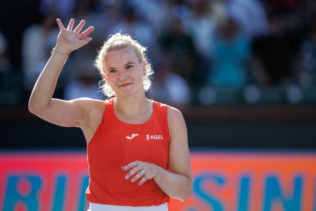 March 9, 2026: Katerina Siniakova (CZE) acknowledges the crowd after defeating Mirra Andreeva at the BNP Paribas Open on March 9, 2026, held at the Indian Wells Tennis Garden in Indian Wells, California. Tennis 2026: BNP Paribas Open, March 9, 2026  - ZUMAc04_ 20260309_zma_c04_177 Copyright: xMalxTaamx