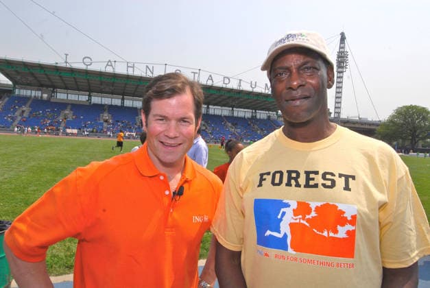 Aug 15, 2007 - New York, NY, USA - Former New York Rangers goaltender MIKE RICHTER and Olympic medalist long jumper Bob BEAMON inspire kids at the ING Run for Something Better track event at Icahn Stadium in Randall Island. Copyright: xKikexCalvox
