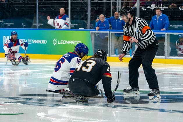Para Ice hockey, Eishockey - Millano Cortina 2026 Winter Paralympics: Day 3 - GER-USA Para Ice Hockey - Milano Cortina 2026 Winter Paralympics: Day 3 MILANO SANTAGIULIA ICE HOCKEY ARENA MILANO, ITALY - MARCH 9: Preliminary Round - Group A Germany - United States Impressions of Team Para Ice Hockey Germany playing Team USA at March 9 at the Milano Cortina 2026 Winter Paralympics Para Ice Hockey Tournament in the Milano Santagiulia Ice Hockey Arena at day 3. HERING Bernhard (No. 43, Athlet, Forward, 20.02.1992, Club Dresdner Eisloewen) (Photo by RALF KUCKUCK) Copyright 2026 Ralf Kuckuck
