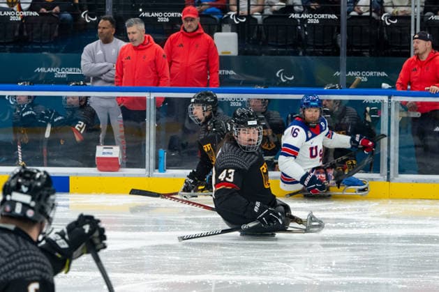 Para Ice hockey, Eishockey - Millano Cortina 2026 Winter Paralympics: Day 3 - GER-USA Para Ice Hockey - Milano Cortina 2026 Winter Paralympics: Day 3 MILANO SANTAGIULIA ICE HOCKEY ARENA MILANO, ITALY - MARCH 9: Preliminary Round - Group A Germany - United States Impressions of Team Para Ice Hockey Germany playing Team USA at March 9 at the Milano Cortina 2026 Winter Paralympics Para Ice Hockey Tournament in the Milano Santagiulia Ice Hockey Arena at day 3. HERING Bernhard (No. 43, Athlet, Forward, 20.02.1992, Club Dresdner Eisloewen) (Photo by RALF KUCKUCK) Copyright 2026 Ralf Kuckuck