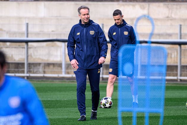 LEVERKUSEN, GERMANY - 10 MARCH, 2026: Kasper Hjulmand - Practice. The match of UEFA Champions League Bayer Leverkusen vs Arsenal London at BayArena.  Copyright: xVitaliixKliuievx