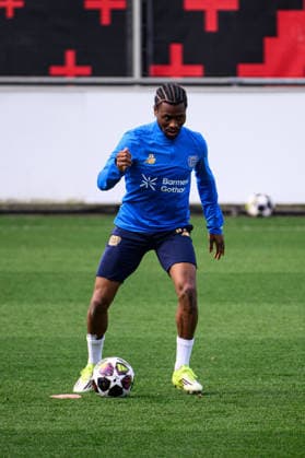 LEVERKUSEN, GERMANY - 10 MARCH, 2026: Nathan Tella - Practice. The match of UEFA Champions League Bayer Leverkusen vs Arsenal London at BayArena.  Copyright: xVitaliixKliuievx