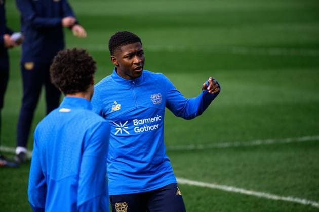 LEVERKUSEN, GERMANY - 10 MARCH, 2026: Jeremiah Mensah - Practice. The match of UEFA Champions League Bayer Leverkusen vs Arsenal London at BayArena.  Copyright: xVitaliixKliuievx