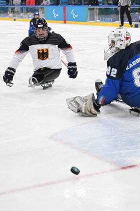 Para Ice hockey, Eishockey - Millano Cortina 2026 Winter Paralympics: Day 4 Para Ice Hockey - Milano Cortina 2026 Winter Paralympics: Day 4 MILANO SANTAGIULIA ICE HOCKEY ARENA MILANO, ITALY - MARCH 10: Preliminary Round - Group A Italy - Germany HERING Bernhard (No. 43, Athlet, Forward, 20.02.1992, Club Dresdner Eisloewen) Impressions of Team Para Ice Hockey Germany playing Team ITA at March 10 at the Milano Cortina 2026 Winter Paralympics Para Ice Hockey Tournament in the Milano Santagiulia Ice Hockey Arena at day 4. (Photo by RALF KUCKUCK) Copyright 2026 Ralf Kuckuck Milano Milano Santagiulia Ice Hockey Arena Italy