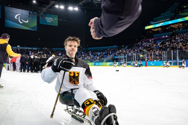 Para Ice hockey, Eishockey - Millano Cortina 2026 Winter Paralympics: Day 4 Para Ice Hockey - Milano Cortina 2026 Winter Paralympics: Day 4 MILANO SANTAGIULIA ICE HOCKEY ARENA MILANO, ITALY - MARCH 10: Preliminary Round - Group A Italy - Germany BUSSMANN Jano (No. 14, Athlet, Forward, 09.03.2007, Club Wiehl Penguins) Impressions of Team Para Ice Hockey Germany playing Team ITA at March 10 at the Milano Cortina 2026 Winter Paralympics Para Ice Hockey Tournament in the Milano Santagiulia Ice Hockey Arena at day 4. (Photo by RALF KUCKUCK) Copyright 2026 Ralf Kuckuck