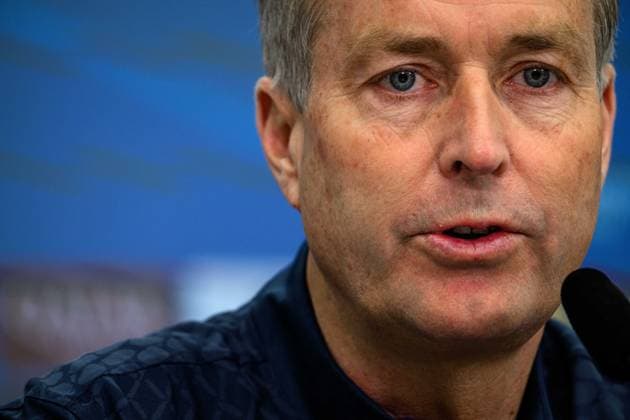 LEVERKUSEN, GERMANY - 10 MARCH, 2026: Kasper Hjulmand - press conference, PK, Pressekonferenz The match of UEFA Champions League Bayer Leverkusen vs Arsenal London at BayArena.  Copyright: xVitaliixKliuievx