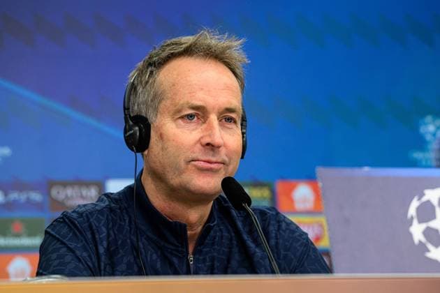 LEVERKUSEN, GERMANY - 10 MARCH, 2026: Kasper Hjulmand - press conference, PK, Pressekonferenz The match of UEFA Champions League Bayer Leverkusen vs Arsenal London at BayArena.  Copyright: xVitaliixKliuievx