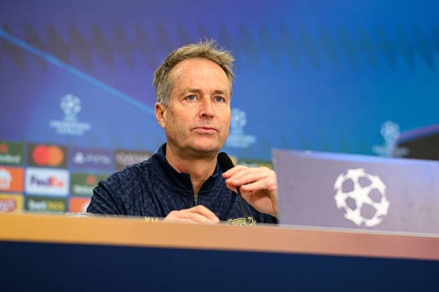 LEVERKUSEN, GERMANY - 10 MARCH, 2026: Kasper Hjulmand - press conference, PK, Pressekonferenz The match of UEFA Champions League Bayer Leverkusen vs Arsenal London at BayArena.  Copyright: xVitaliixKliuievx