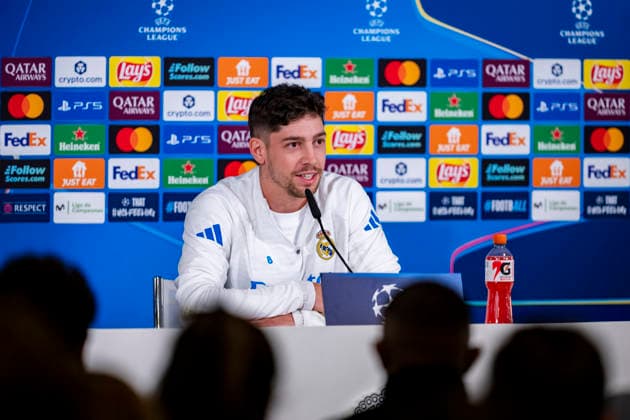 Real Madrid CF Training Session And press conference, PK, Pressekonferenz - UEFA Champions League 2025 26 Round of 16 First Leg MADRID, SPAIN - MARCH 10: Federico Valverde of Real Madrid speaks during the Training Session and Press Conference ahead of the UEFA Champions League 2025 26 Round of 16 First Leg against Manchester City FC at Ciudad Real Madrid on March 10, 2026 in Madrid, Spain. (Photo by Alberto Gardin Eurasia Images Getty Images) Madrid Estadio Santiago Bernabeu Spain Copyright: xEurasiaxSportxImagesx ag6_rea_mad_press_10Mar2026_md_0369