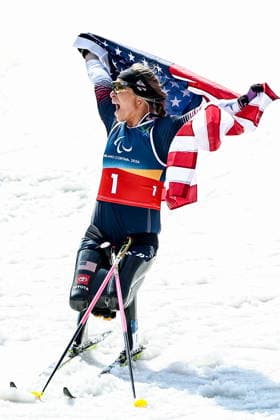 ITALY, TESERO - MARCH 10, 2026: Oksana Masters of the USA celebrates winning a women s para cross-country skiing sitting sprint final at Tesero Cross-Country Stadium during the 2026 Winter Paralympic Games 2026 Winter Paralympics: Para Cross-Country Skiing  - ZUMAt113 20260310_zaa_t113_138 Copyright: xMikhailxTereshchenkox