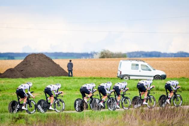 UAE Team Emirates-XRG riders pictured in action during the third stage of 84th edition of the Paris-Nice cycling race, a team time trial from Cosne-Cours-sur-Loire to Pouilly-sur-Loire (23,5 km), on Tuesday 10 March 2026. DAVIDxPINTENS  x167053638x