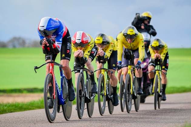 Paris Nice 2026 Stage 3 POUILLY-SUR-LOIRE, FRANCE - MARCH 10 : Armirail Bruno (FRA) of Team Visma Lease a Bike leading Team Visma I Lease a Bike, Vingegaard Jonas (DEN) of Team Visma Lease a Bike, Campenaerts Victor (BEL) of Team Visma Lease a Bike during stage 3 of the 84th edition of Paris - Nice an UCI World Tour 2.UWT Team Time Trial stage for Men Elite of 23.5 km with start in Cosne-Cours-sur-Loire and finish in Pouilly-sur-Loire on March 10, 2026 in Pouilly-sur-Loire, France, 10 03 2026 ( Motordriver Guy De Vuyst - Pouilly-sur-Loire France  Copyright: xNicoxVereeckenx