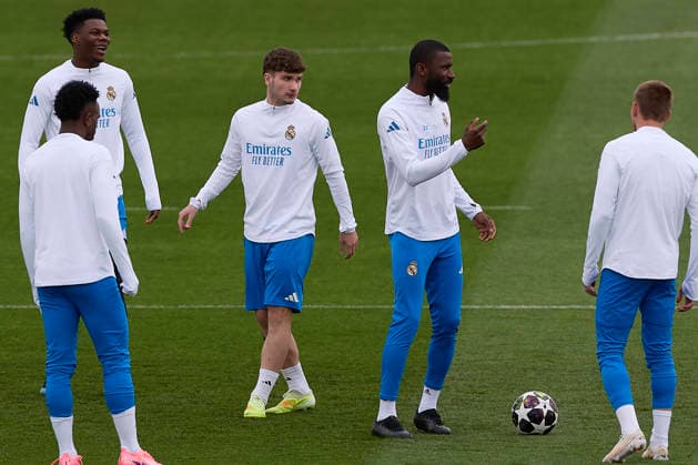 March 10, 2026, Madrid, Spain: Jorge Cestero (L) of Real Madrid CF and Antonio Rudiger (R) of Real Madrid CF seen in action during the training session at Ciudad Real Madrid, on the eve of the UEFA Champions League 2025 2026 Round of 16 first leg football match between Real Madrid CF and Manchester City. Real Madrid CF Training Session And press conference, PK, Pressekonferenz In Spain - 10 Mar 2026  - ZUMAs197 20260310_aaa_s197_021 Copyright: xFedericoxTitonex
